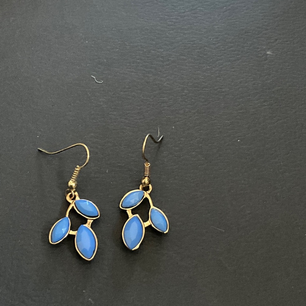 Gold-Tone Blue Leaf Drop Earrings
